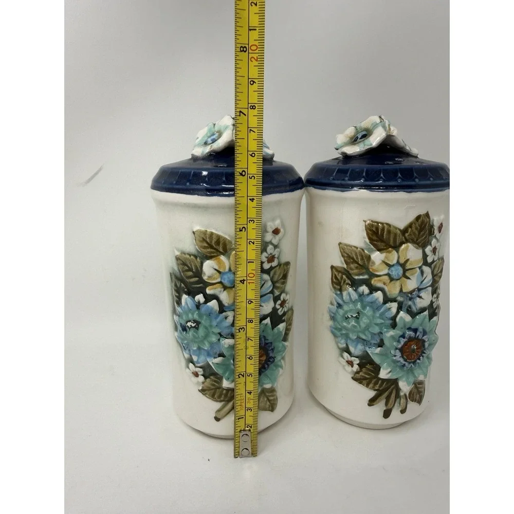 Vintage Tilso Ceramic Salt And Pepper Shakers  Floral Flower Large